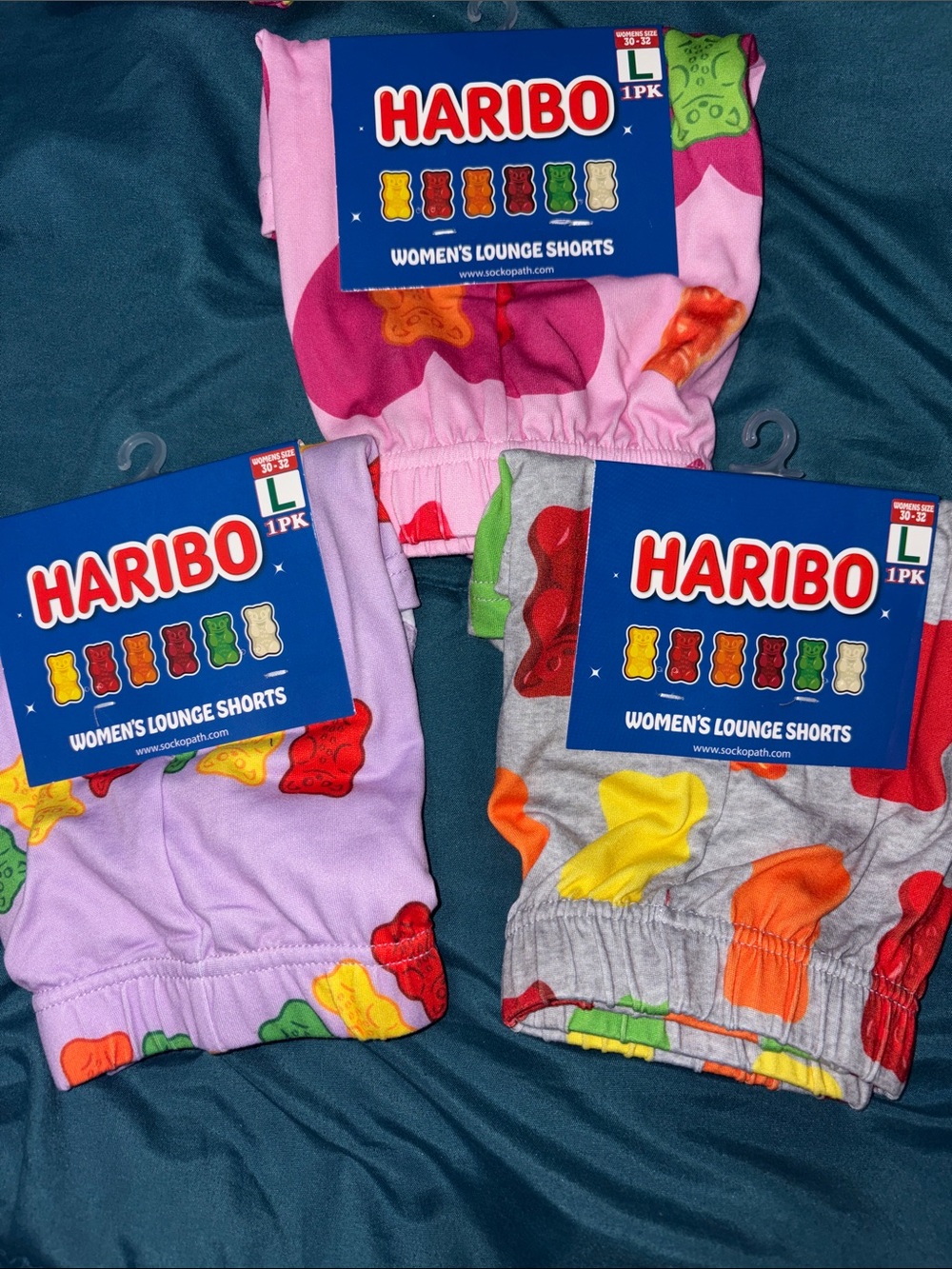 HARIBO Women's Lounge Shorts - Pink, Purple & Gray w/  Gummy Print- Size L